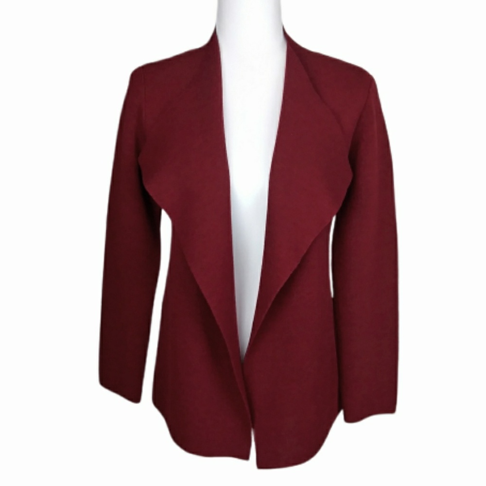 SOLD!  Eileen Fisher Burgundy Open Front Cardigan - Picture 3 of 5